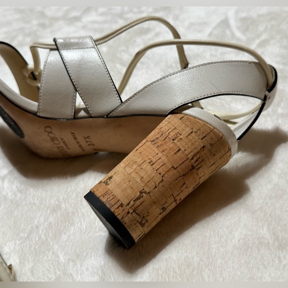 Jimmy Choo Sz 7.5 (37.5) white Sandals w/ Chunky Cork Heel - Excellent Condition - Picture 10 of 16